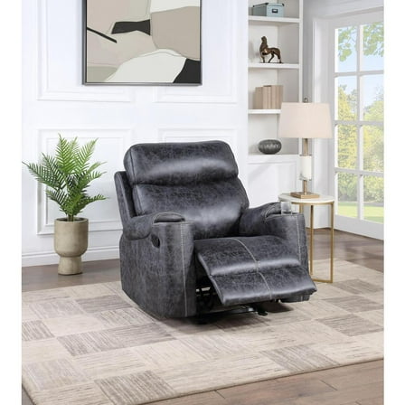ACME Hirah Wood & Microfiber Upholstered Glider Recliner in Dark Gray