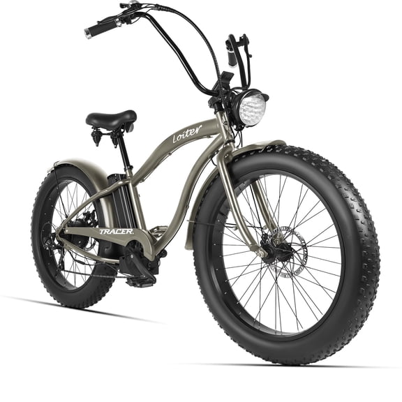 Tracer Loiter 26" 800W Cruiser E-bike, 7 Speed, 40-60mi, 48V 17.5Ah, 25mph, Disc Brake, for Men, Matte Gray