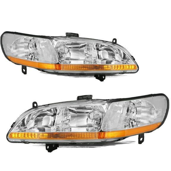 For 1998-2002 Honda Accord Chrome Housing Amber Corner Headlights Assembly Pair