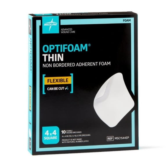 Medline Optifoam Thin Adhesive Foam Dressing, White, Pack Of 10