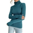thumbnail image 2 of Suéteres Acanalados para Mujer, Lindos Suéteres de Punto de Cuello Alto, Ajustados y Cálidos Azul Neblina un Tamaño, 2 of 8