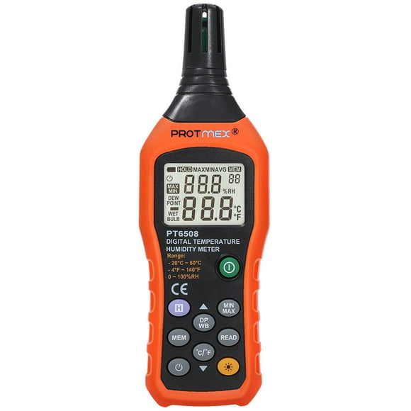 Medidor de temperatura y humedad Protmex PT6508 con retroiluminación LCD