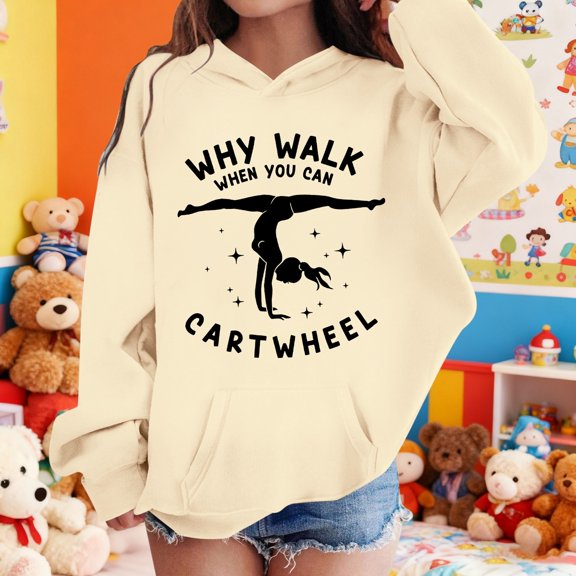 Hpapadks Toddler Hoodie Girls Letter Graphic Hoodie Long Sleeve Casual Pullover Top Girls Sweatshirt Beige 5-6 Years