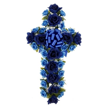 Mainstays 24in Outdoor Artificial Rose Floral Cross in Dark Blue