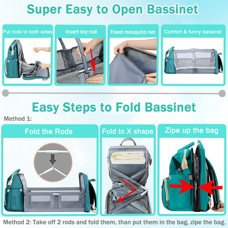 Diaper Bag Backpack with Changing Station, VICVEO Large Baby Diaper Bags  for Boys Girls, Waterproof Travel Back Pack with Bassinet, Portable  Changing