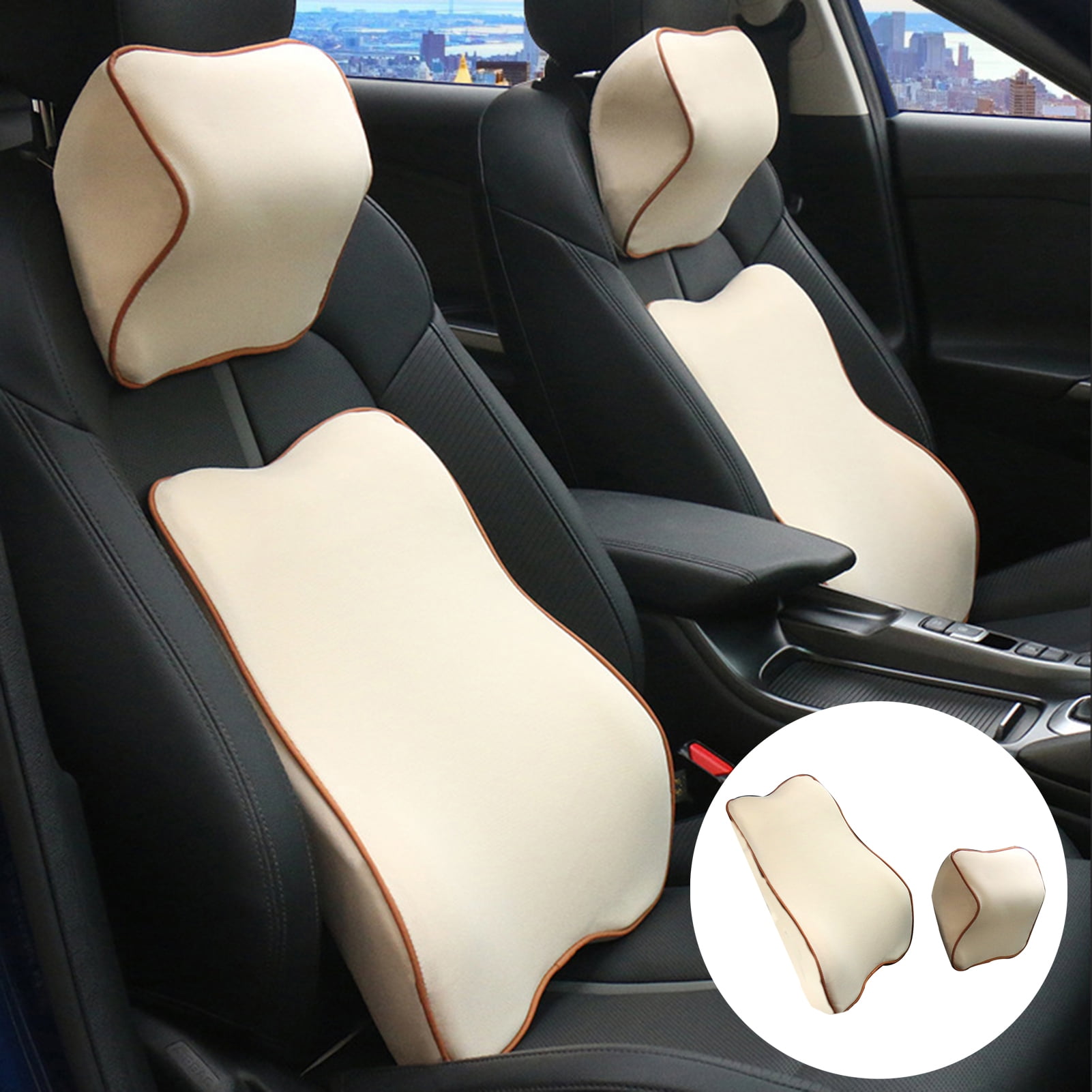 Universal 2pcs SUV Car Headrest Neck Pillow Rest Cushion Set Brown PU Leather