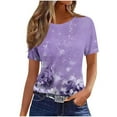 thumbnail image 2 of JTZGDY Womens Tops Loose Fit Casual Short Sleeve Round Neck Boho Floral Printed T-Shirts Trendy Oversized Basic Tunic Blouse Purple#03 XL, 2 of 5