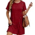 thumbnail image 3 of LIaqionyy Women's T Shirt Dress Short Sleeve Summer Casual Button down Crew Neck Sundresses Mini Dresses, 3 of 7