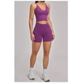 thumbnail image 5 of PISONIC Workout Sets for Women 3 Piece Long Sleeve Zip Up Jacket, V-neck Cami Tank Top, High Waisted Yoga Shorts Gym Athletic Sets, 5 of 6