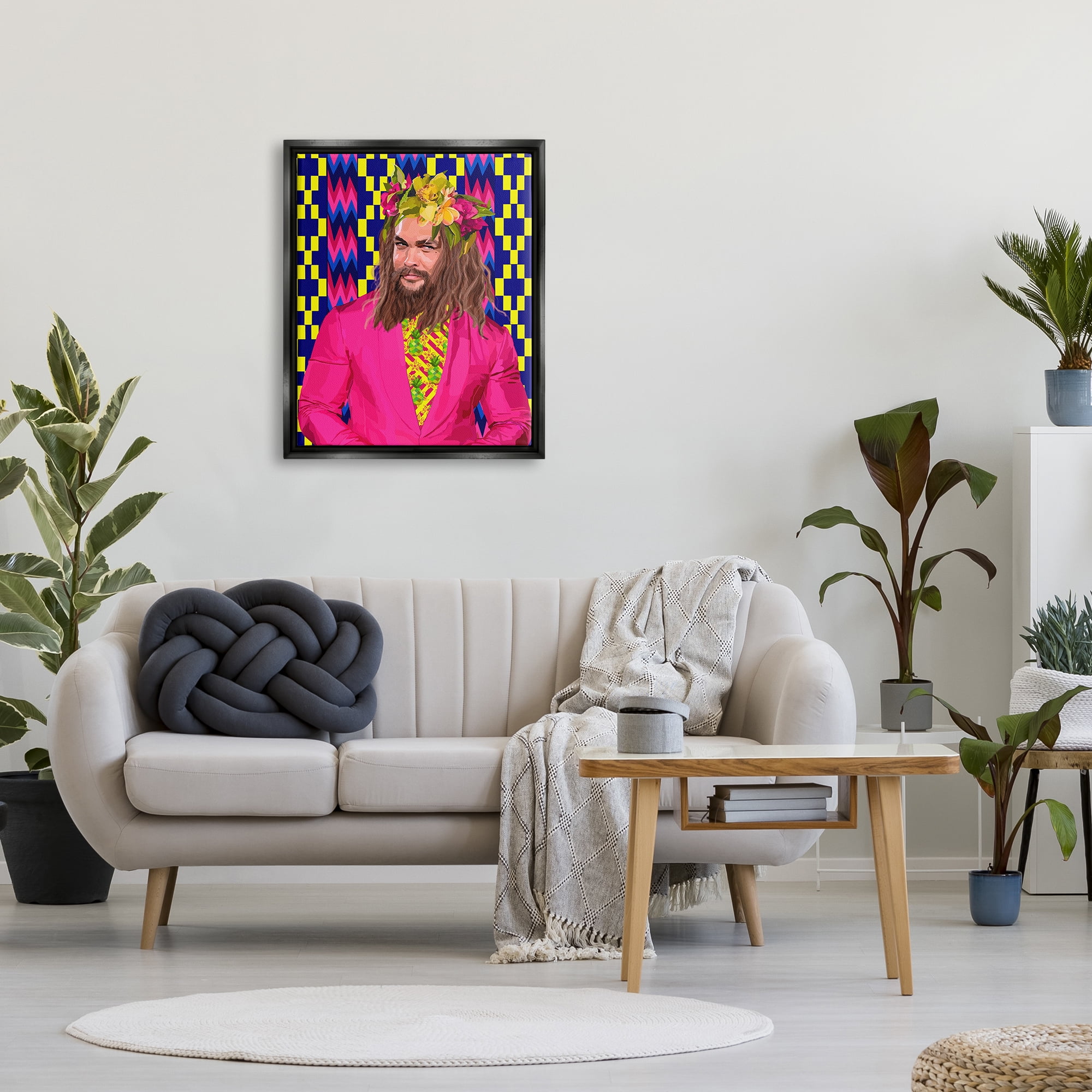 Stupell Industries Bold Patterned Actor Portrait Abstract Painting Black Floater Framed Art Print Wall Art