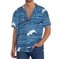thumbnail image 2 of Picia Sharks on White Blue Striped Men's Linen Shirts Short Sleeve Cuban Beach Shirts Casual Shirts Button Down Shirt for Men Beach Summer Wedding Shirt-3X-Large, 2 of 7
