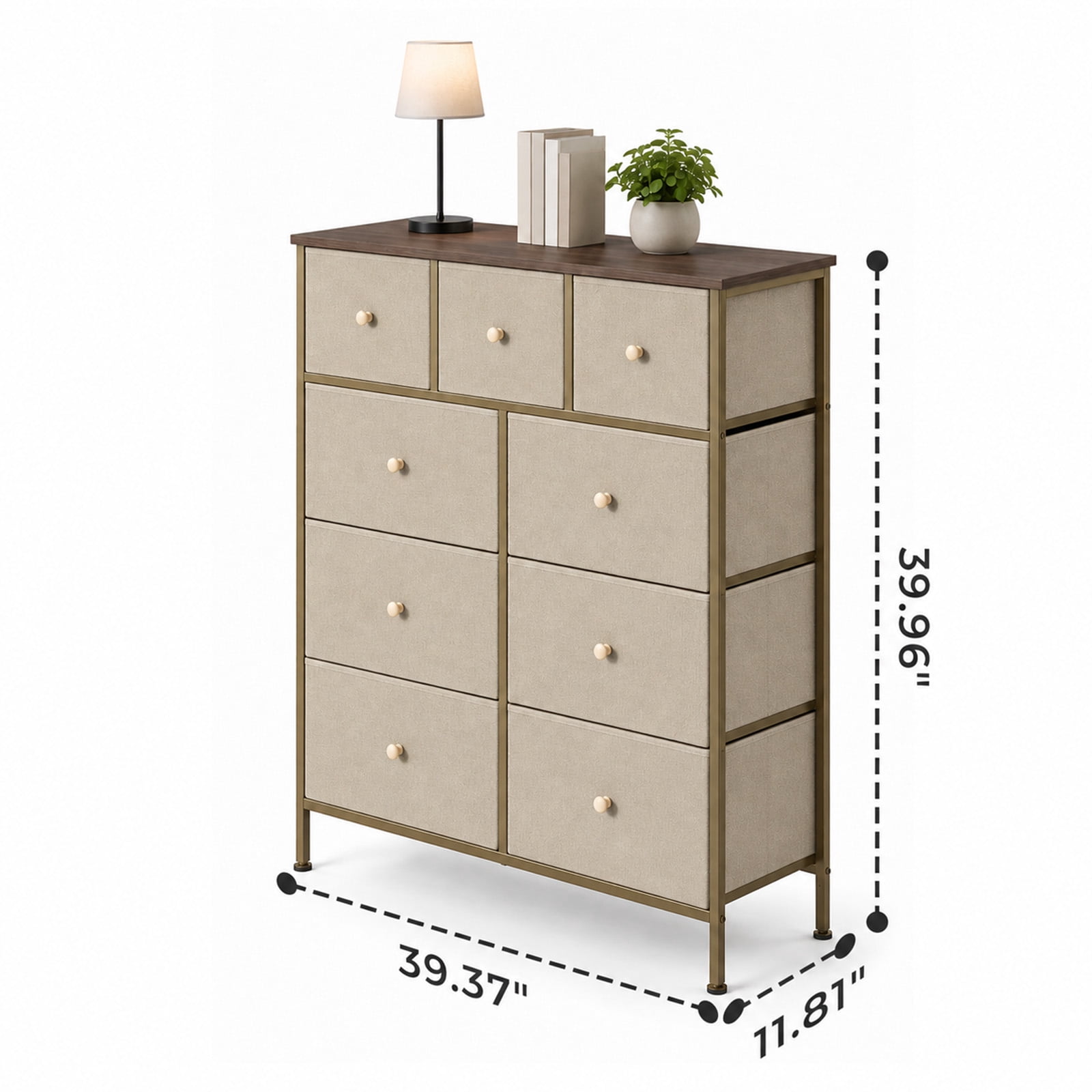 Alvantor 8/9 Drawer Fabric Dresser, Storage Tower for Bedroom and Closet, Chest of Drawers with Sturdy Steel Frame & Wooden Top for Living Room, Entryway