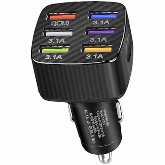 Quyaojz Car Charger Adapter, 6 USB Multi-Port Fast Charger QC3.0 USB Smart Shunt Cigarette Lighter Charger, Car Phone Charger for iPhone, Android, Samsung, Galaxy