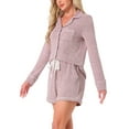 thumbnail image 4 of Conjuntos de lounge para mujeres INSPIRE CHIC, blusa de manga larga con cuello de muesca y botones, pantalones cortos, pijamas de 2 piezas con bolsillos, L, rosa, 4 of 6