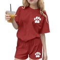 thumbnail image 2 of ITSAME Girls Outfit Sets, Loose Fit Crewneck T-Shirts and Shorts Summer Casual Fashion Clothes 2-Piece Red Size 6, 2 of 8