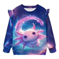 thumbnail image 5 of Yuyamidu Galaxy Axolotl Sweatshirt for Toddler Girls 1T 2T Cute Graphic Crewneck Sweatshirts Soft Lightweight Long Sleeve Ruffle Shoulder Pullover Tops for School Outdoor Play, 5 of 8