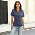 thumbnail image 6 of Womens Polo Shirts Short Sleeve Banded Bottom Business Tops Collared V Neck Casual Dressy Blouses Navy M, 6 of 6