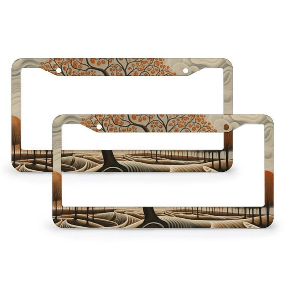 License Plate Frame Brown Tree With Orange Leaves License Plate Frames Cover Holders 2 Pcs Set Fall Autumn Tree Quality Aluminum License Plate Frames Gift for Dad