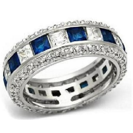 Sterling Silver Simulated Blue Sapphire Eternity Anniversity Wedding Band Ring Size 5