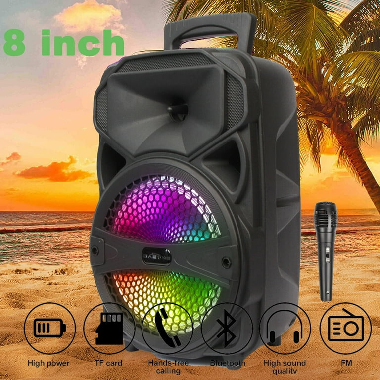 Portable Bluetooth Speaker LED 8 with FM Radio/USB/SD Slot/Karaoke(with  Remote Control) 