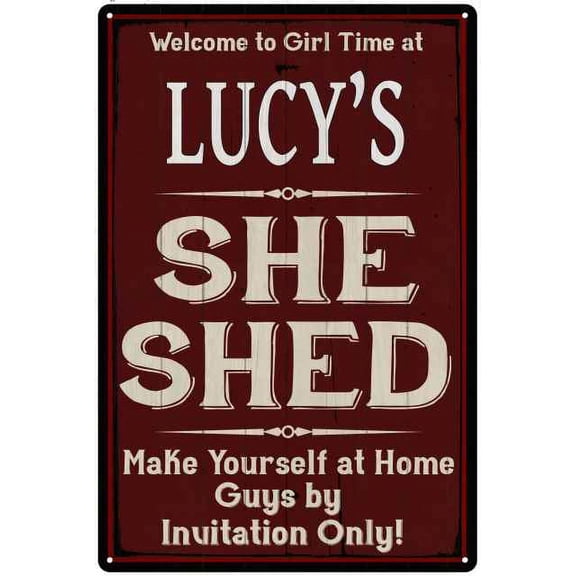 LUCY'S She Shed Red Sign Lady Cave 8 x 12 High Gloss Metal 208120088211