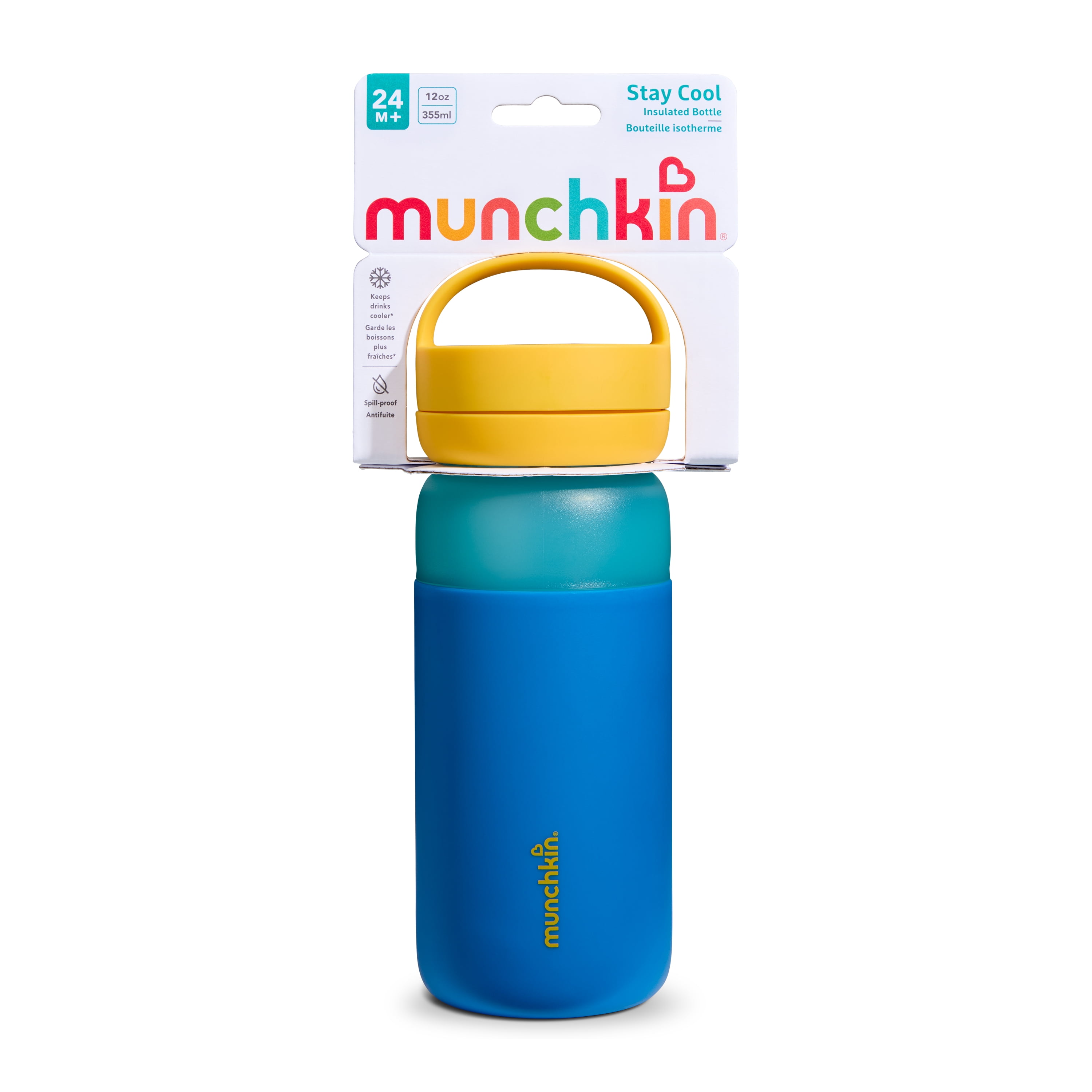 Munchkin® Stay Cool Insulated Spill-proof Water Bottle for Kids - Perfect for Daycare & Preschool, 12oz- Blue