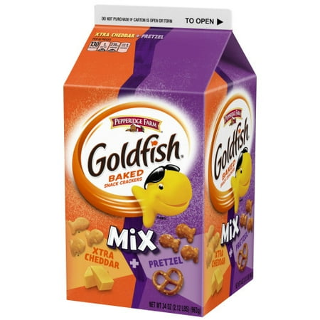 Cheddar Pretzel - Pepperidge Farm Goldfish Mix Flavor Blasted Xtra Cheddar + Pretzel Crackers, 34 oz. Carton