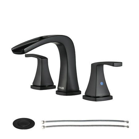 Parlos 2-Handles Waterfall Widespread Bathroom Faucet with Pop-up Drain and cUPC Faucet Supply Lines  Matte Black