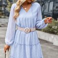 thumbnail image 2 of Vestido acampanado a media pantorrilla de manga larga de otoño e invierno de chifón de Color sólido con cintura Sexy y cuello en V para mujer Pompotops hdfakjf8506, 2 of 5