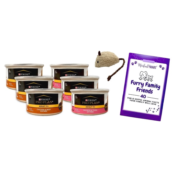 Pro Plan Senior Cat Food - Focus Formula Cat Food 2 Flavor 6 Cans (3) Each: Chicken Beef, Salmon Tuna   MerlinsMart Zine | Catnip Toy | Purina