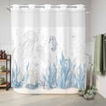 thumbnail image 6 of No Hook Shower Curtain, Seahorse Coastal Shower Curtains for Bathroom with See Through Top Window, Summer Beach Ocean Nautical Coral Waterproof & Washable Bath Curtain 66"x72", 6 of 9