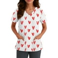 thumbnail image 4 of Valentine Day Scrubs for Women Love Heart Print Plus Size Short Sleeve Cute Uniforms V Neck Nursing Quick Dry Scrubs with Pockets Pink 2XL, 4 of 5
