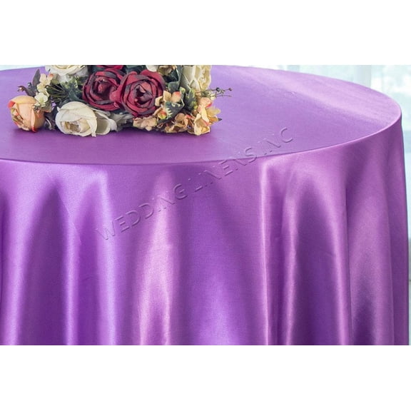 Wedding Linens Inc. 90'' Round Satin Table Cover Tablecloth - Victoria Lilac