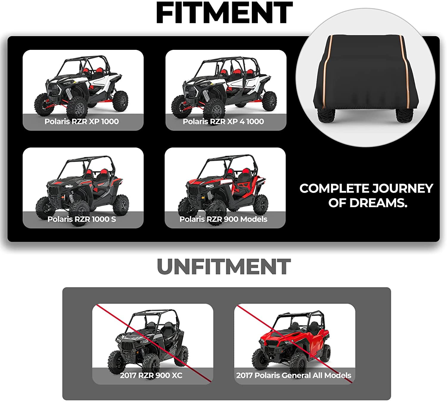 UTV Storage Cover Compatible with 2-3 Seater Polaris RZR Can-Am Kawasaki CFMOTO Arctic Cat Protection Black
