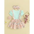 thumbnail image 4 of Liacowi Baby Girls Easter 3Pcs Clothes Set Short Sleeve Romper Flower Bunny Print Suspender Dress Headband 3M 6M 12M 18M Newborn Girl Summer Casual Dress, 4 of 9