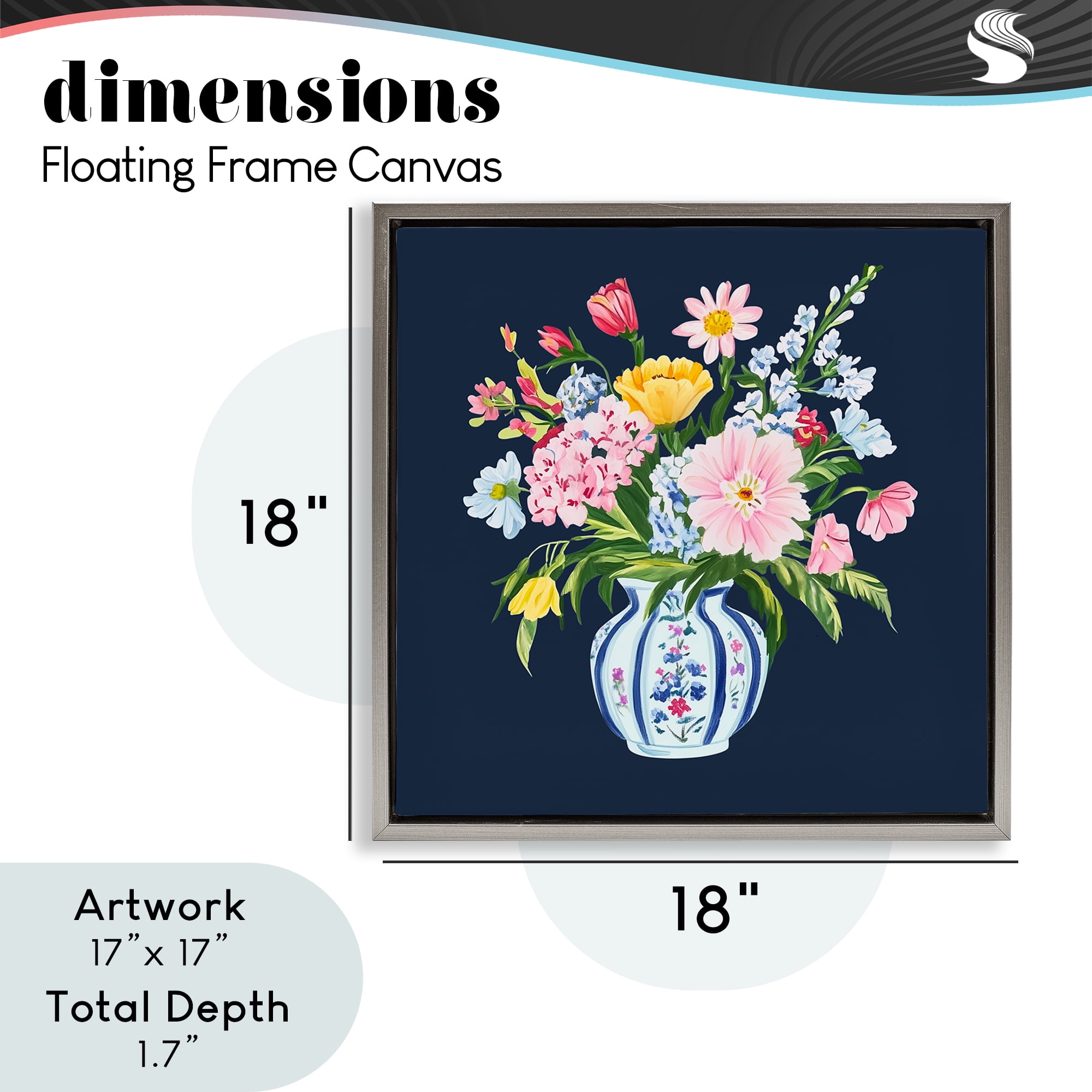 Spring Elegance Chinoiserie Vase Gray Framed Floater Canvas Wall Art, design by Yen