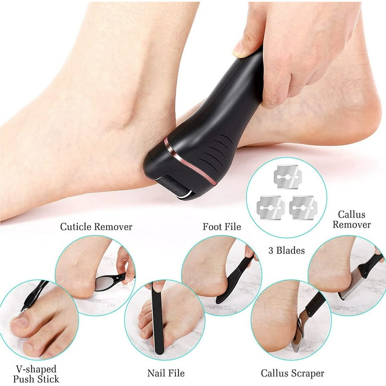Electric Foot File Callus Remover for Feet Rechargeable Professional  Pedicure Tools Kit Wet & Dry Foot Scrubber Care with 4 Roller Heads 2 Speed  LCD Display for Dry Hard Cracked Heel Dead