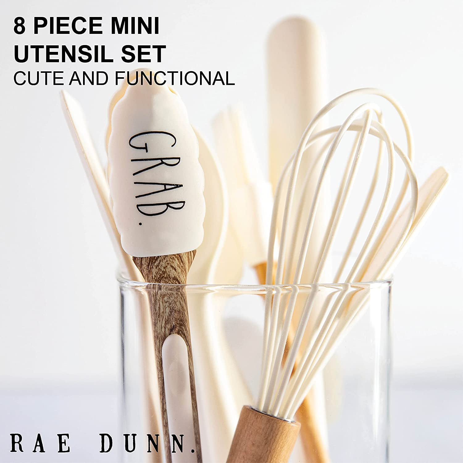 Rae Dunn 5 Piece Mini Utensils (Whip, Mix, Flip, Flip, Grab) (Black)