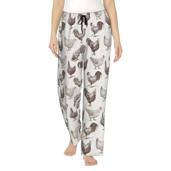 Logiee Chickens Print Women Pajama Pants,Comfy Pj Bottom with Pockets & Drawstring,Stretch Casual Sleepwear-Small