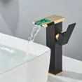 thumbnail image 2 of Black Gold Bathroom Sink Vessel Faucet LED Waterfall Spout Lavatory Vanity Mixer, 2 of 13