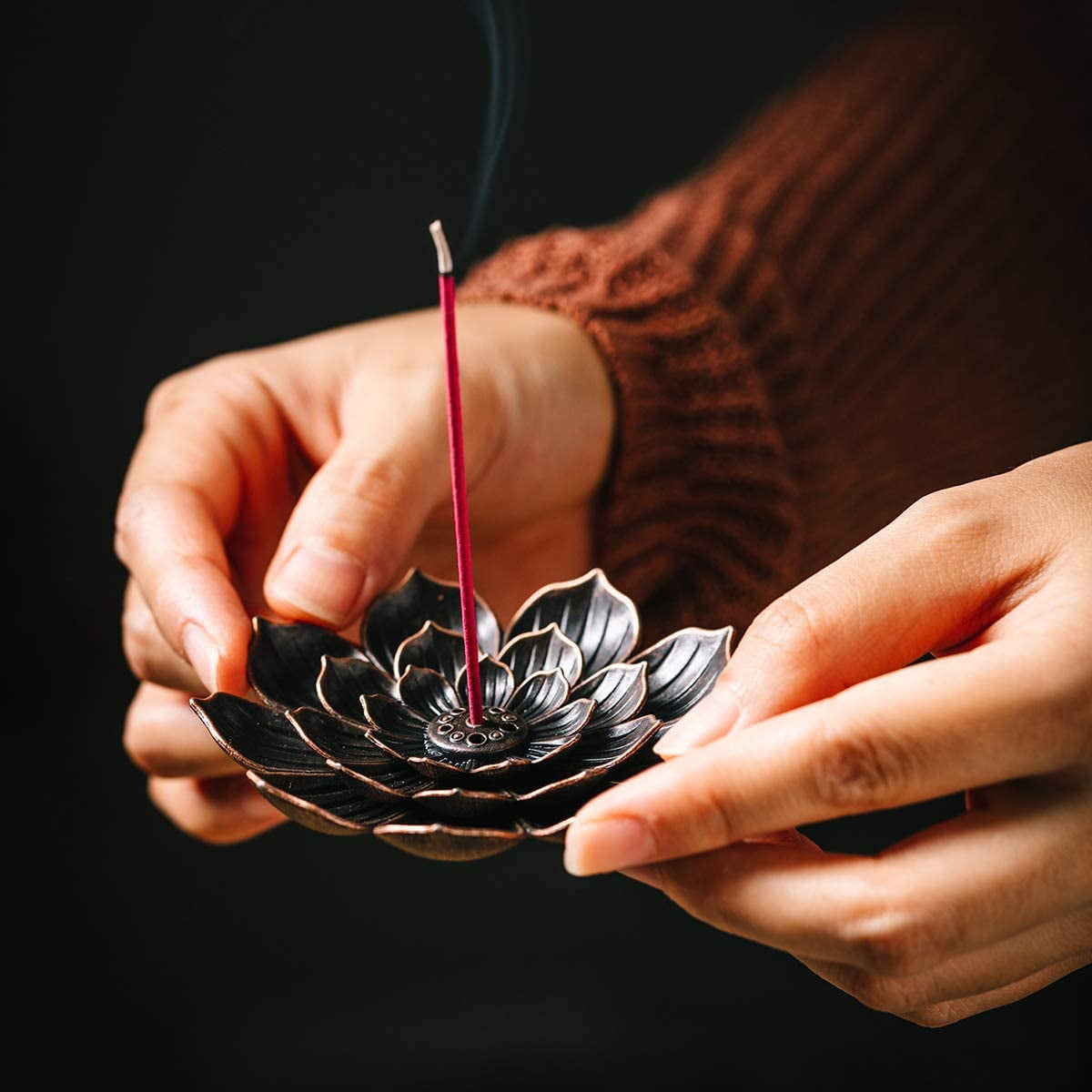 2 Pack Incense Burner, Incense Holder for Sticks, Brass Lotus Incense Stick Holder