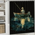 thumbnail image 5 of 4Pcs Lake Fisherman Shower Curtain Set with Rugs, Toilet Lid Cover and Bath Mat, Vintage Style Wooden Boat Fishing Bathroom Curtains Decor Shower Curtains, 72" x 72", 5 of 8