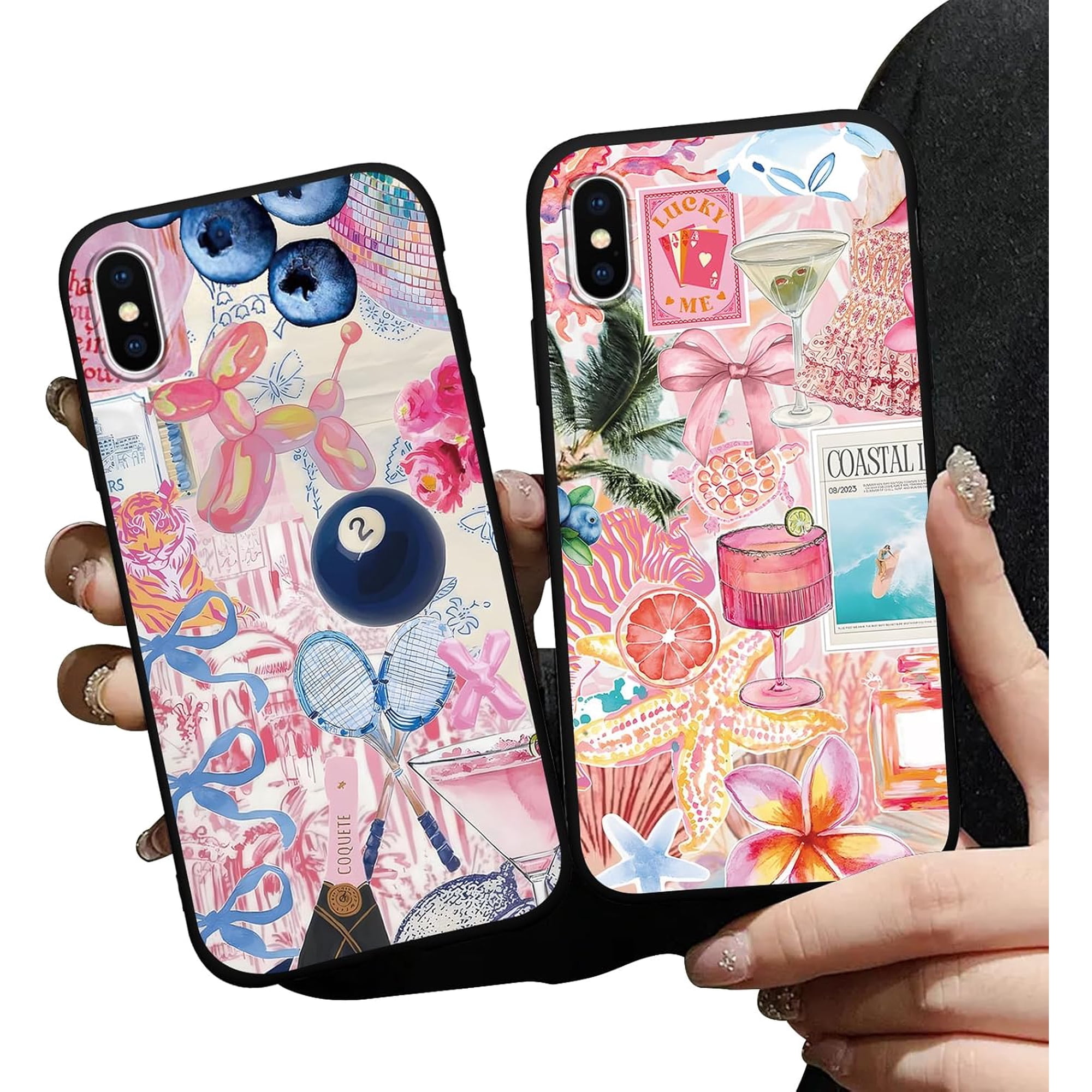 BDKWID-2 Pack Preppy Pink Collage Phone Cases for iPhone X/XS Case Trending Collage Phone Case Shockproof Soft Silicone TPU Bumper Cover Phone Case Funda for iPhone X 5.8 Inch