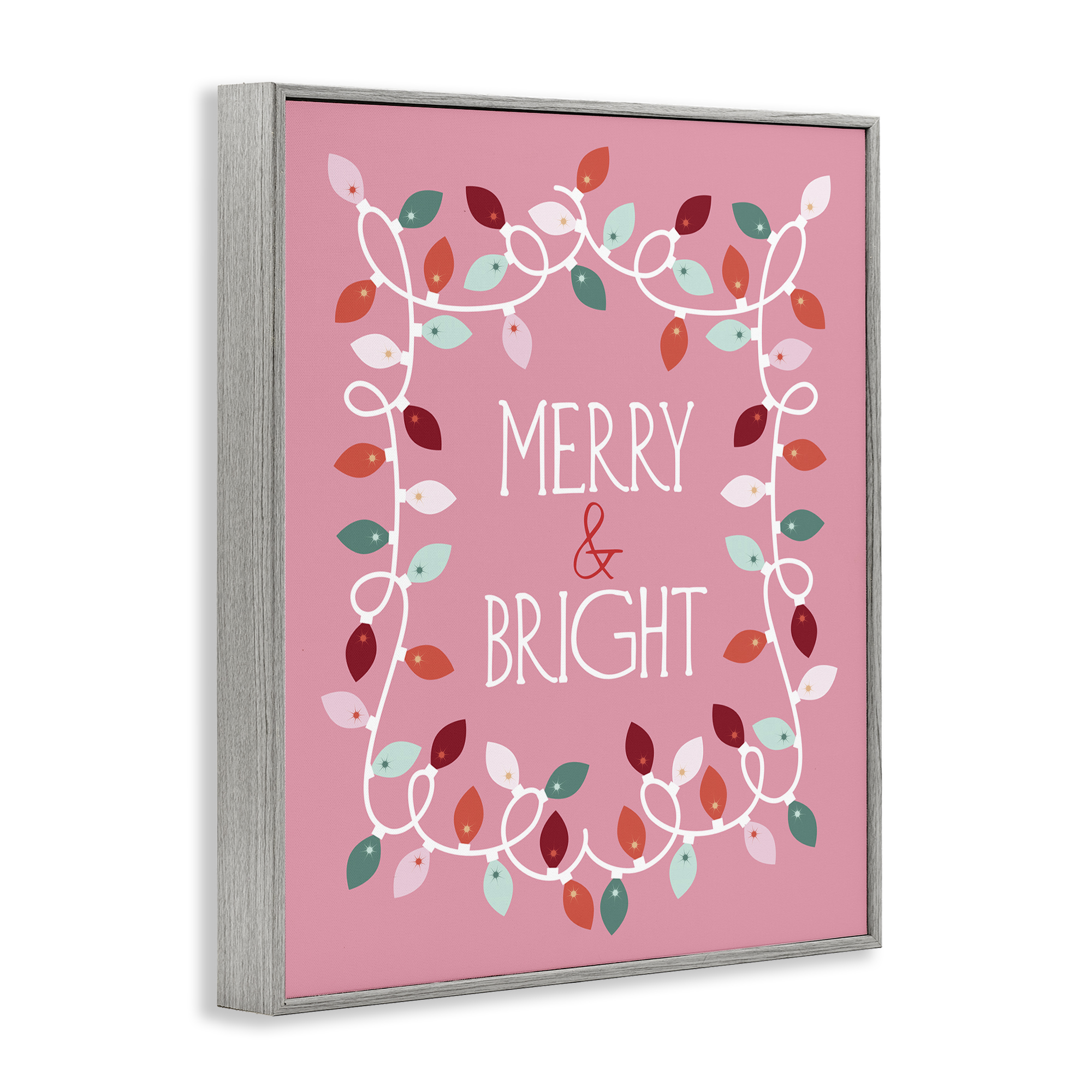Stupell Industries Merry and Bright Pink Holiday Painting Gray Framed Art Prints Wall Art, 11 x 14