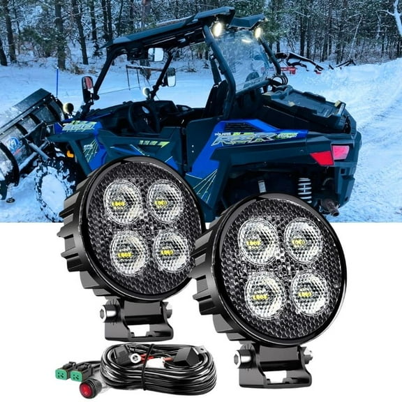 Nilight 2Pcs 3inch Led Pods Round 1500LM Built-in EMC Work Light 90° Flood Beam Angle for Offroad Lights Side Light w/ 16AWG DT Wiring Kit for Tractor Truck Boat ATV UTV
