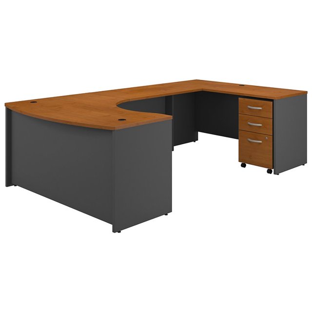 Bush Business Furniture Series C Right Hand Bow U-Shaped Desk with Mobile File Cabinet-Cherry Gray