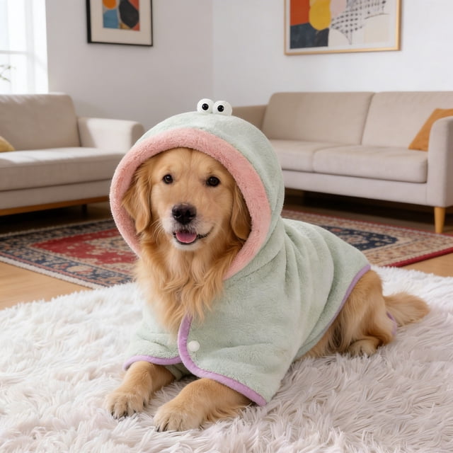 Hooded Bathrobe For And Cats Absorbent Microfiber Drying Robe With Secure Tie Belt For After Bath Spa Grooming