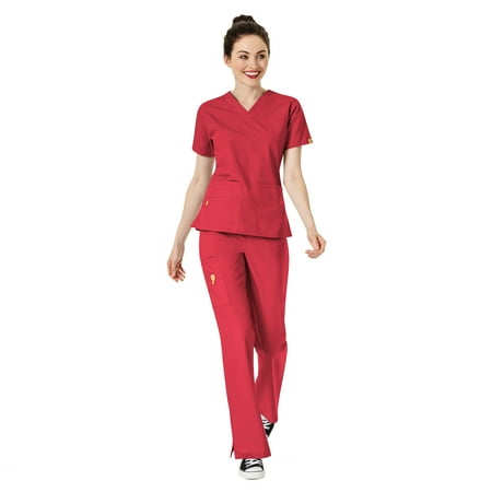 

WonderWink Origins Women s The Bravo 5-Pocket Top & Romeo Flare Pant Scrub Set
