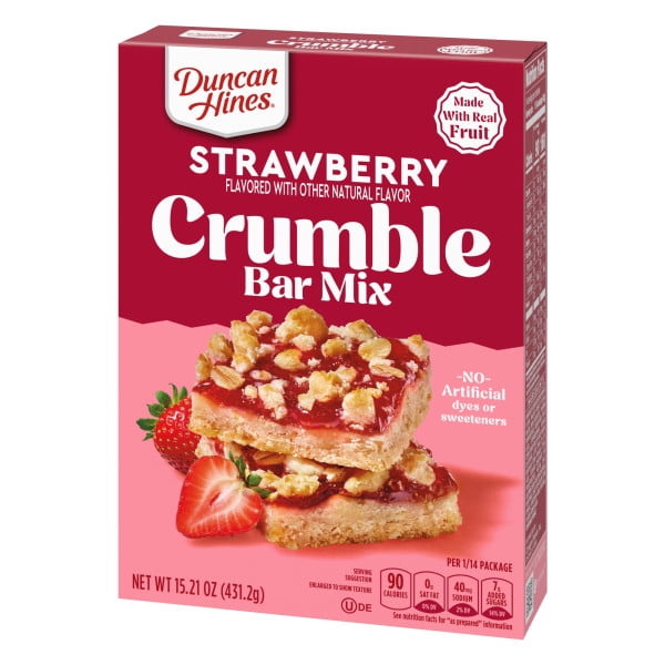 (3 pack) Duncan Hines Strawberry Flavored Crumble Bar Mix, Breakfast Bar Baking Mix, Real Fruit, 15.21 oz.