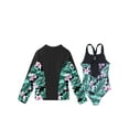 thumbnail image 4 of TiaoBug Kids Girls Printed Swimwear Long Sleeve Rash Guard Swim Top with One Piece Swimsuit Set Black 16, 4 of 7